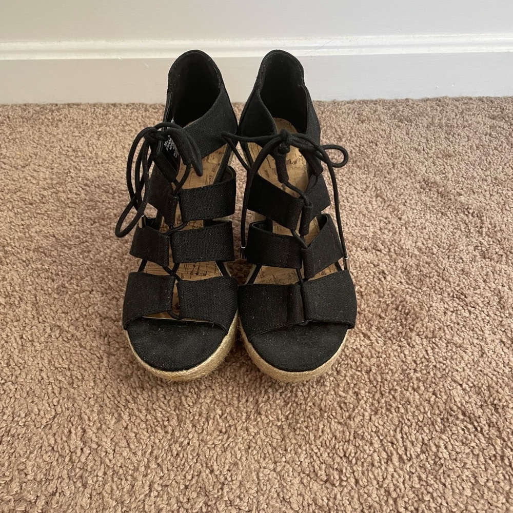 MERONA Black Lace Up Wedges Size 6 1/2